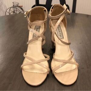 Nude Block Heels Strappy Shoe Size 5.5 - Patent Leather